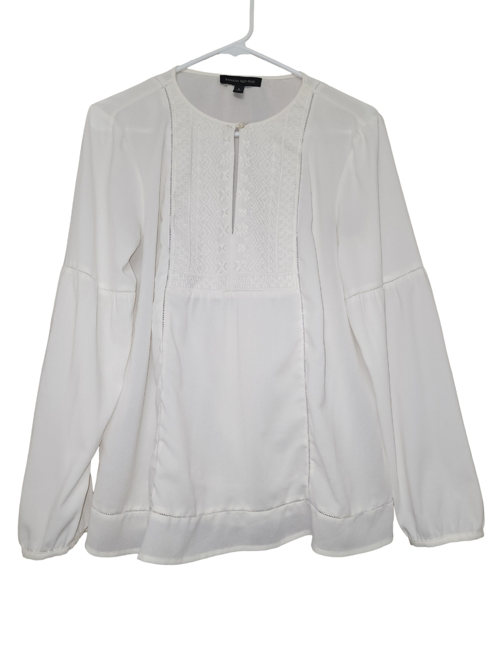 BANANA REPUBLIC Ecru Long-Sleeve Embroidered Peasant Blouse - Women's Top Sz S